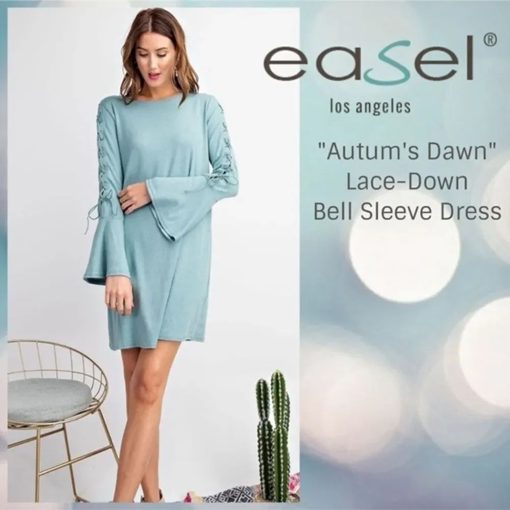 Anthropologie Easel Women's Blue Lace-Down Bell Sleeve Dress